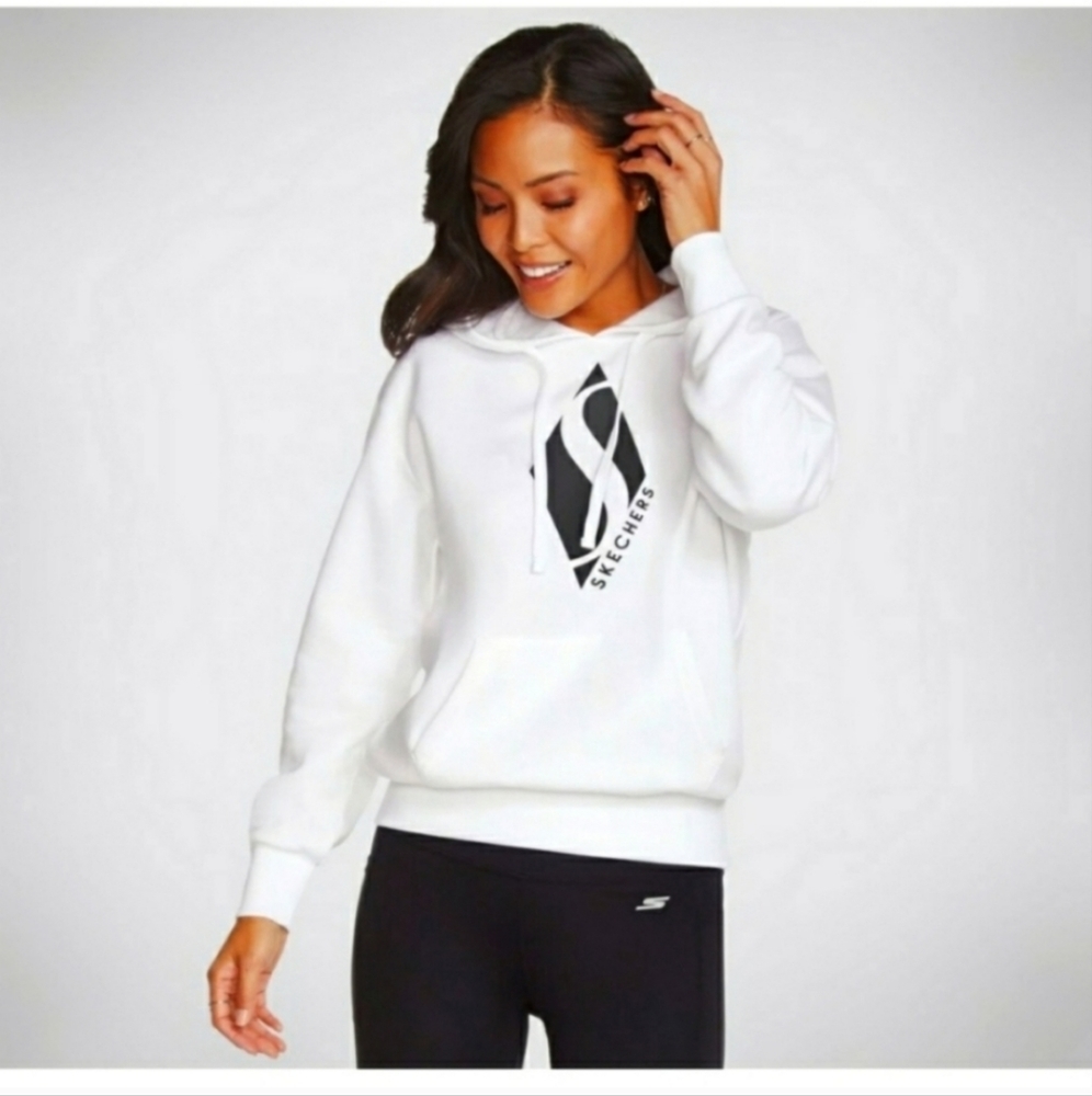 SKECHERS white and black diamond logo hoodie sweatshirt NWT